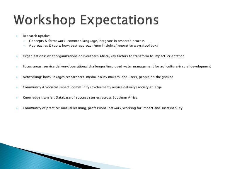 Workshop Expectations Examples