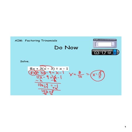 Day 12 factoring trinomials senteo