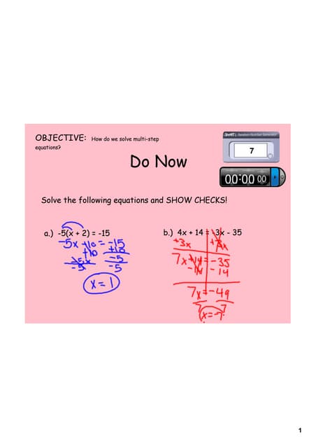 Day 12 multi step equations