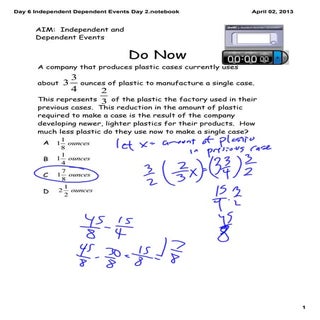 Day 14 independent dependent events...