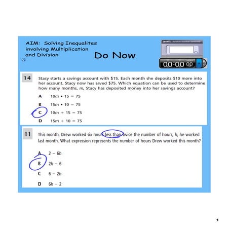Day 14 solving one step ineq mult div