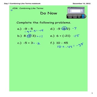 Day 1 combining like terms