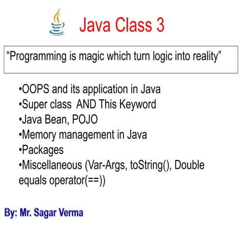 OOPS in java | Super and this Keyword | Memory Management in java ...