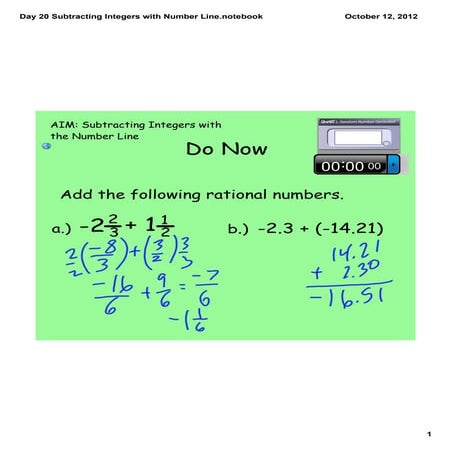 Day 20 subtracting integers with number line