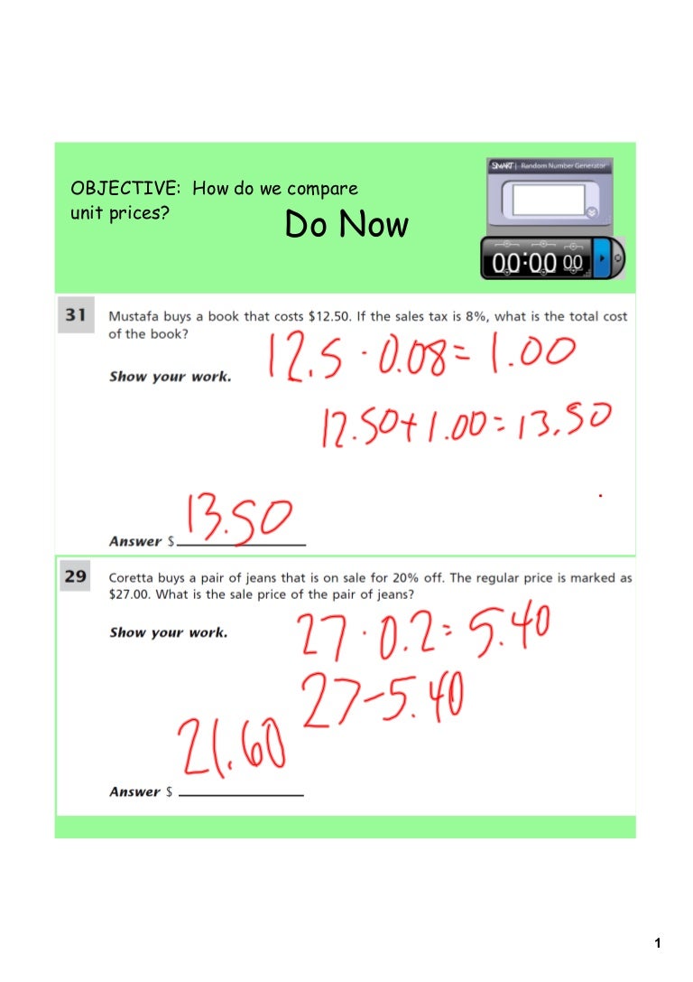 Day 2 comparing unit prices