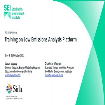 Sida LEAP Training Lectures #5 and #6: Cost-benefit analysis and optimization...