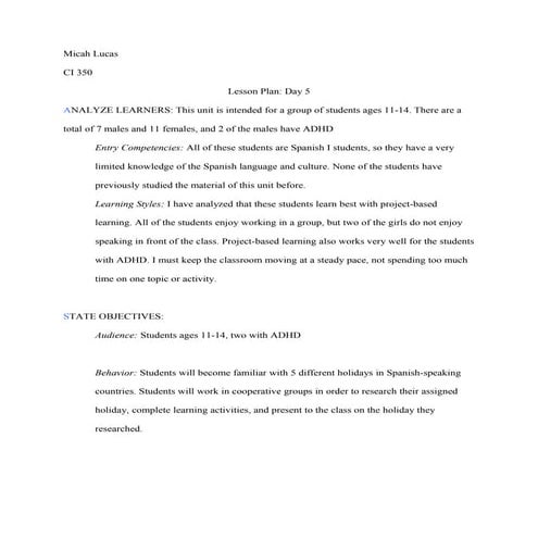 Day 5 Lesson Plan