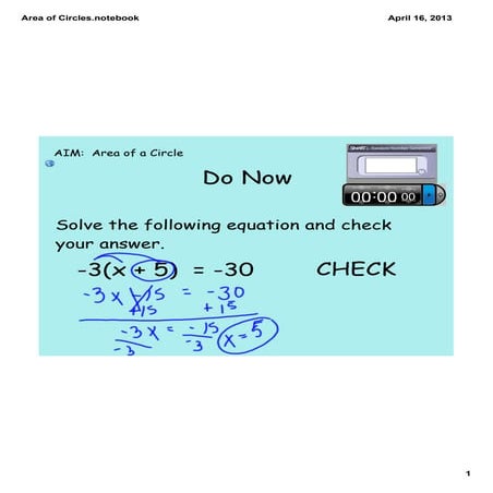 Day 7 area of a circle
