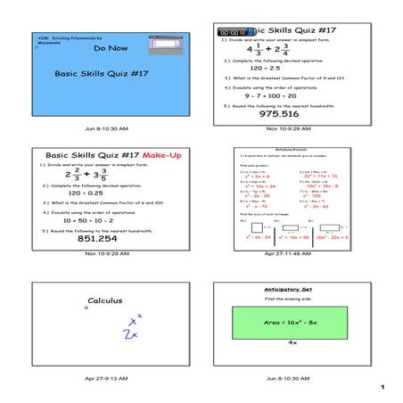Day 8 dividing polynomials by monomials