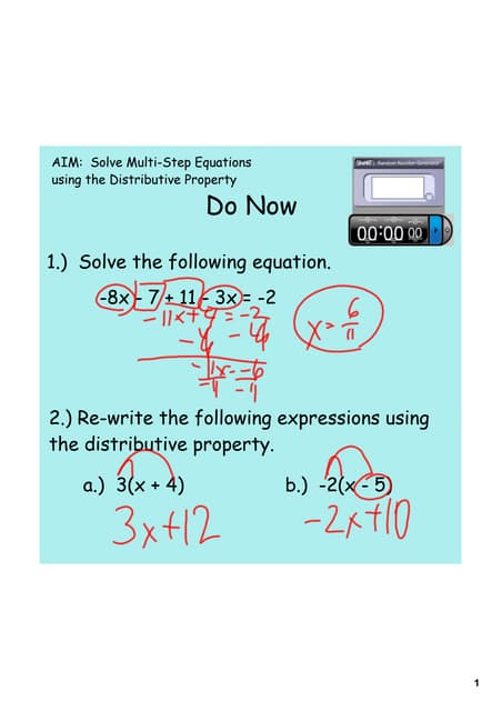 Day 9 distributive property equations day 2