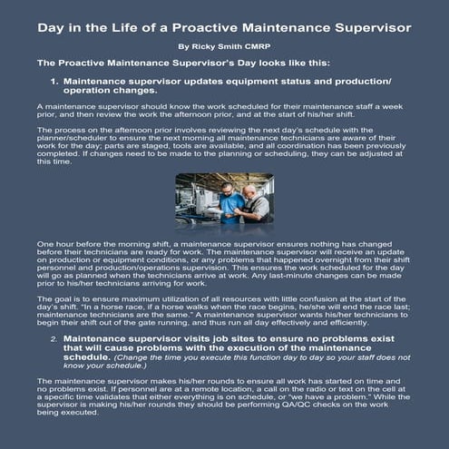 Day in the life of a Proactive Maintenance Supervisor