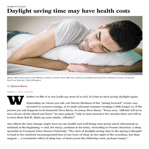 Daylight saving time may have health costs   la times