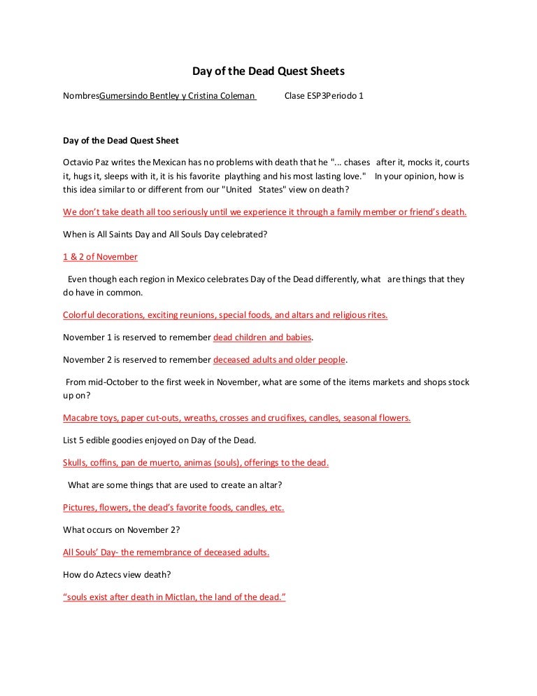 day of the dead work sheets 3 day of the dead quest sheet