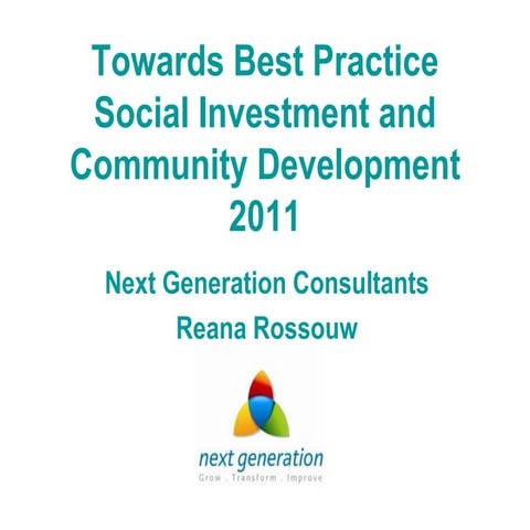 Towards Best Practice - Community Investment and Development - 2011