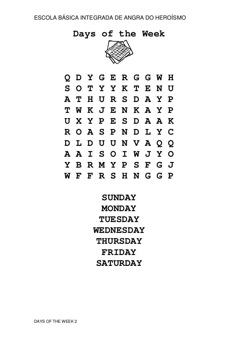 Days of the week words