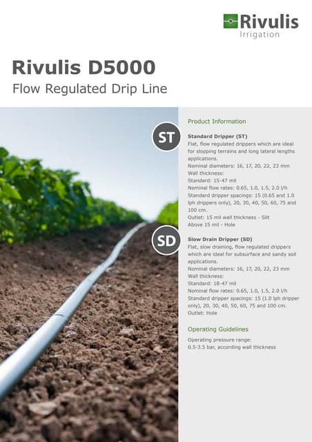 Day tuoi nho giot co bu ap rivulis D5000 israel