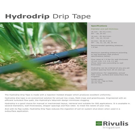Day tuoi nho giot rivulis hydrodrip tape israel