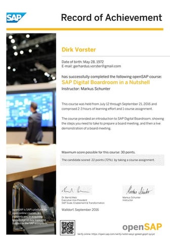 SAP Digital Boardroom in a Nutshell record of achievement