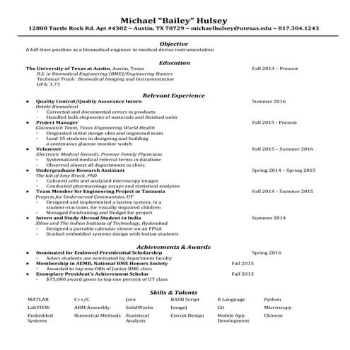 Resume for Metering or Instrumentation Engineer | DOC