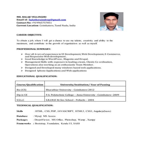 Balaji - UI Developer - 6yrs-3mth