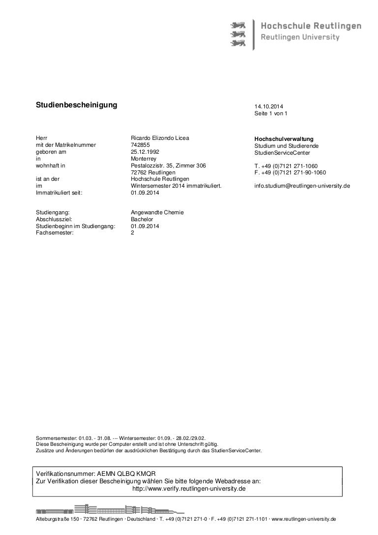 Studienbescheinigung
