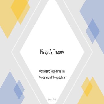 Piaget's Theory -- Preoperational Though and Obstacles to Logic