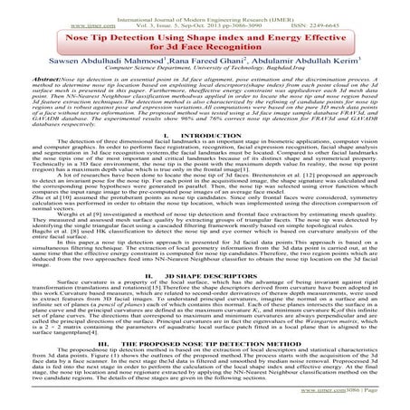 Nose Tip Detection Using Shape index and Energy Effective for 3d Face Recogni...
