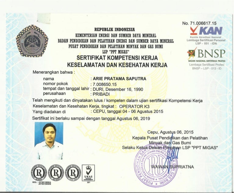 CERTIFICATE K3 MIGAS