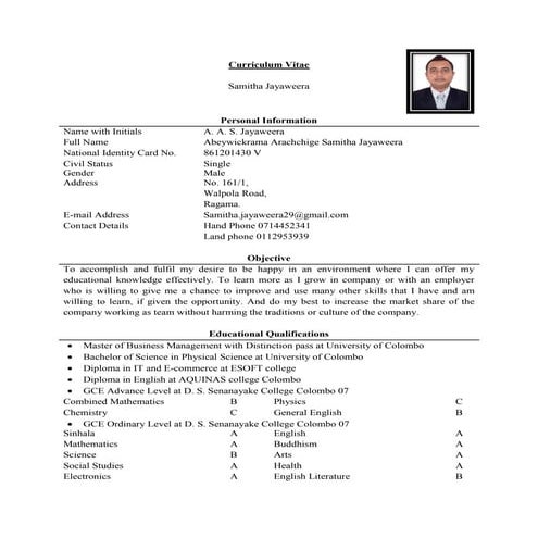 Curriculum Vitae- Samitha Jayaweera