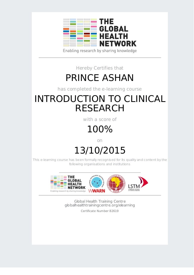 Introduction to clinical research certificate