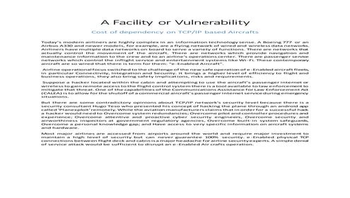 Cost of dependency on TCPIP based Aircrafts