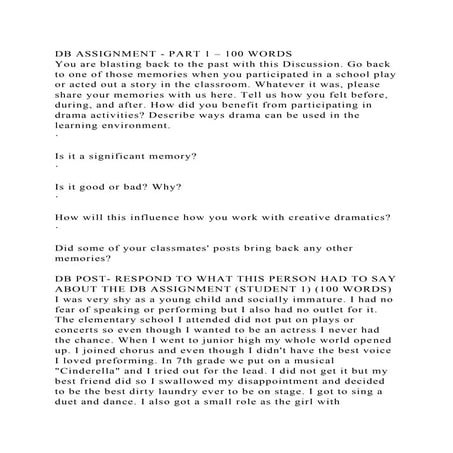 DB ASSIGNMENT - PART 1 – 100 WORDSYou are blasting back to the pas.docx