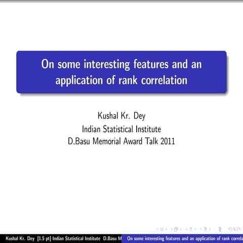 Rank correlation- some features and an application