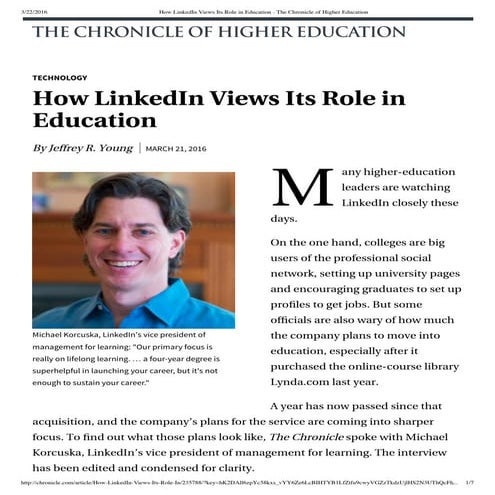 How LinkedIn Views Its Role in Education - The Chronicle of Higher Education