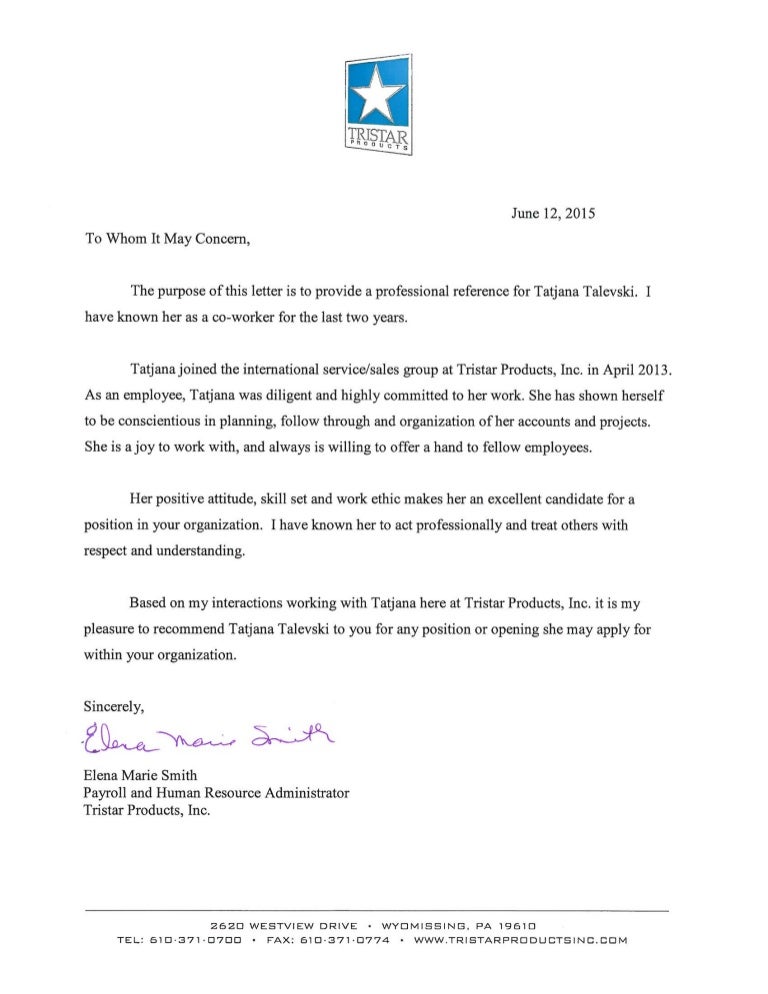 HR Reference Letter Tatjana