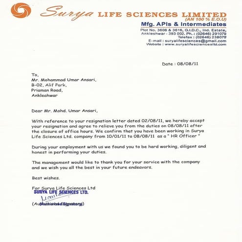 6-Relieve Letter Surya life Sciences Ltd