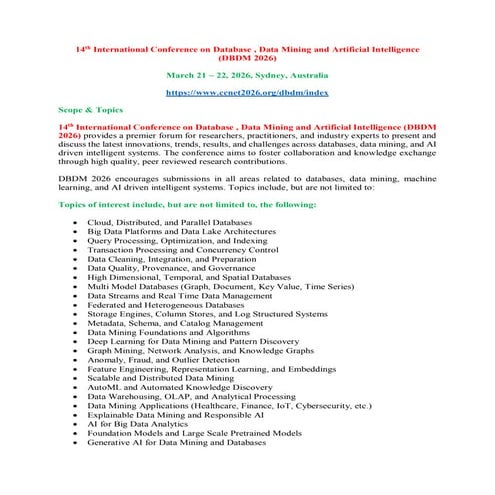 14th International Conference on Database , Data Mining and Artificial ...