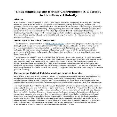 Understanding the British Curriculum: A Gateway to Excellence Globally
