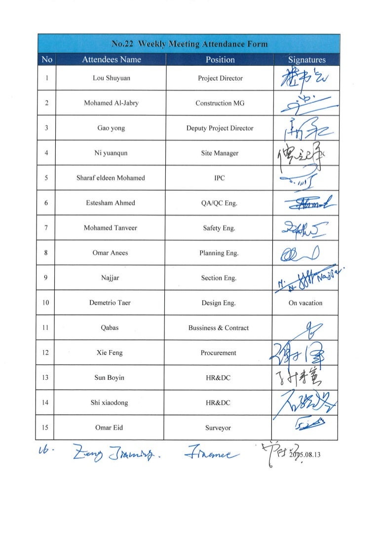 weekly meeting attendance form 2015 08 13 meeting attendance sheet