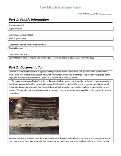 Auto Lab Experience Report | PDF
