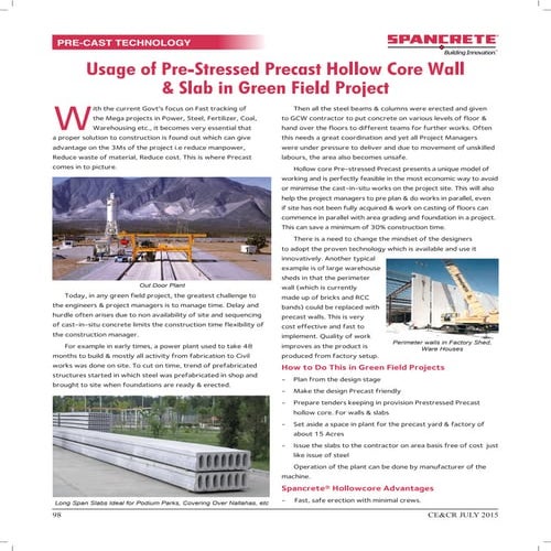 Pre-Cast Technology for Green field