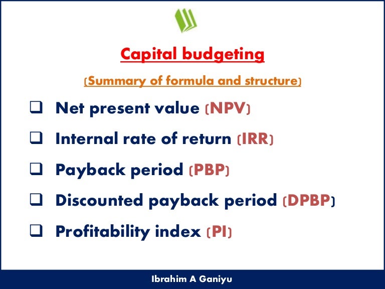 Capital budgeting Summary 1