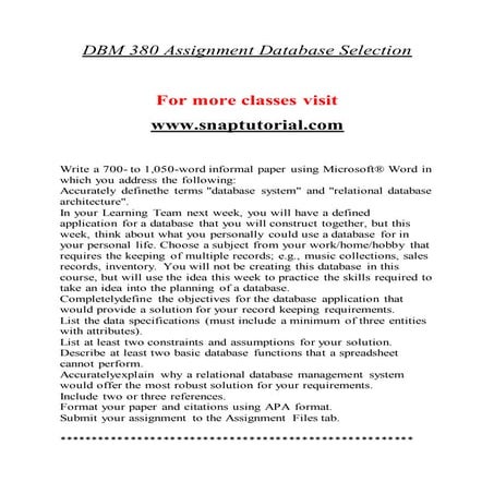 DBM 380 Enhance teaching / snaptutorial.com 