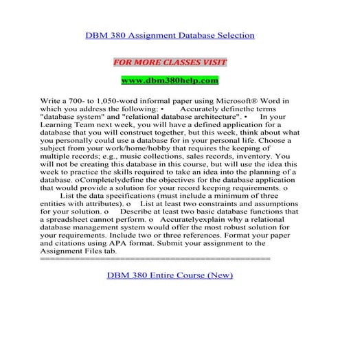 DBM 380 HELP Lessons in Excellence--dbm380help.com
