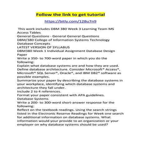 Dbm 380 week 3 learning team ms access tables