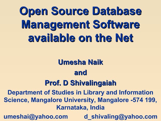 Open Source Database Management Software available on the Net