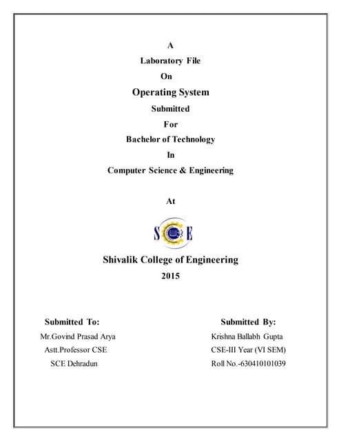 Assignment Front Page Format Examples