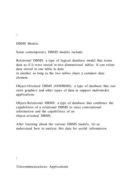 DBMS ModelsSome contemporary DBMS models include | PDF