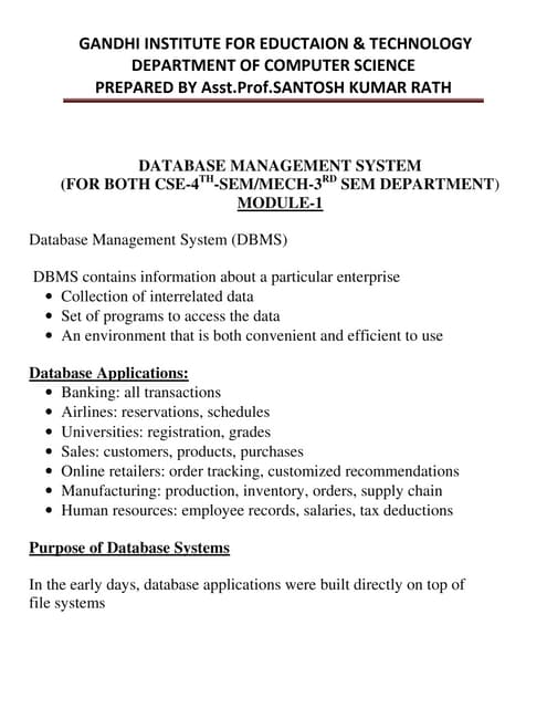 Dbms module i