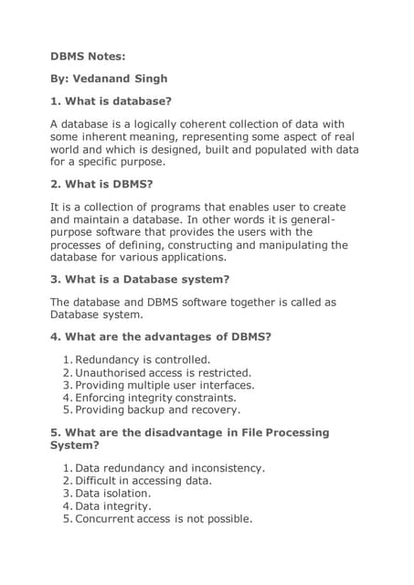 Technical Note on DBMS